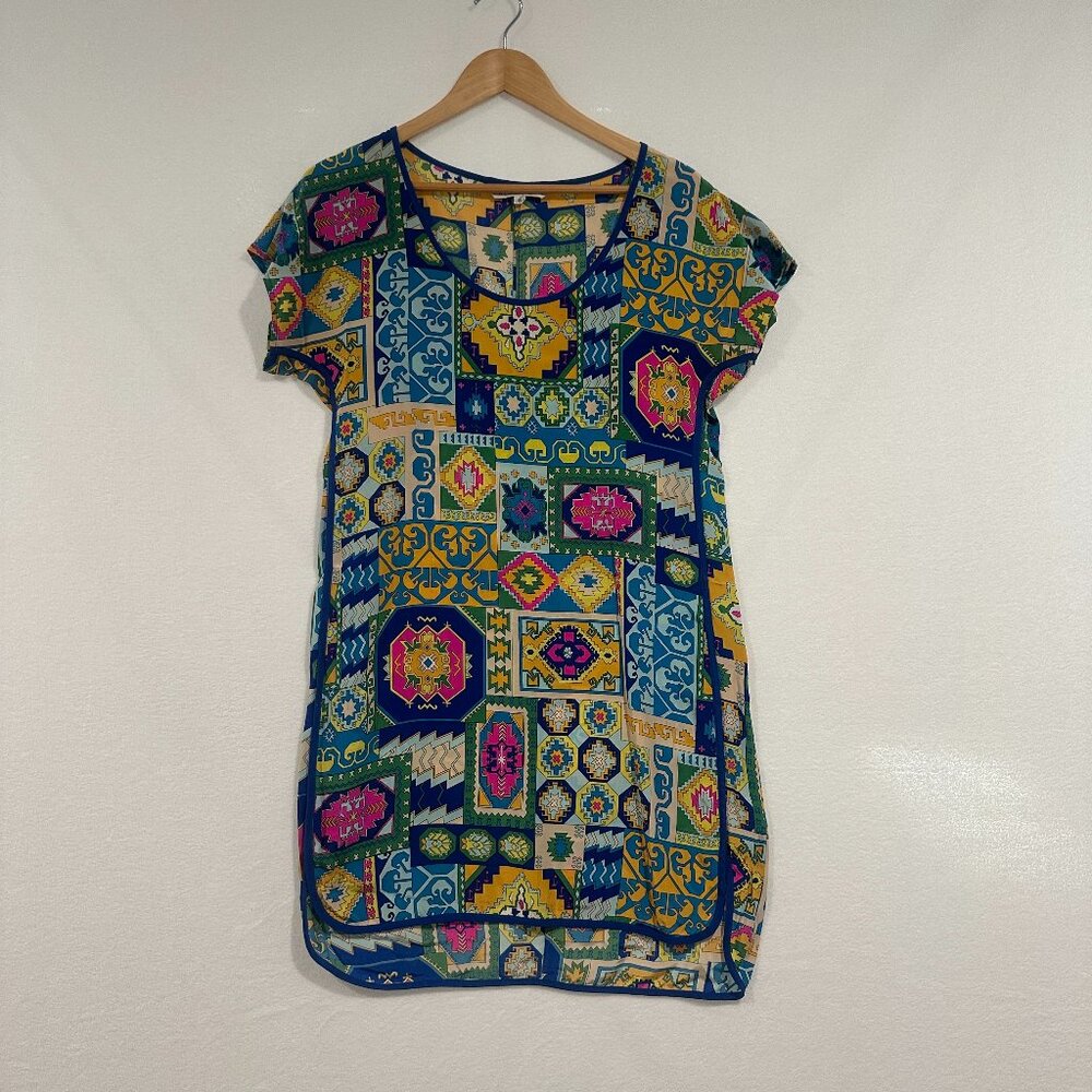 Trina Turk Boho Multi-Print Cuff Sleeve Silk Blouse Size 8